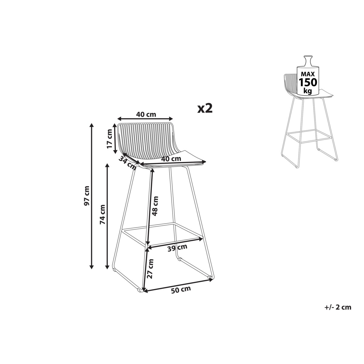 Zestaw 2 krzeseł barowych metalowy złoty FREDONIA