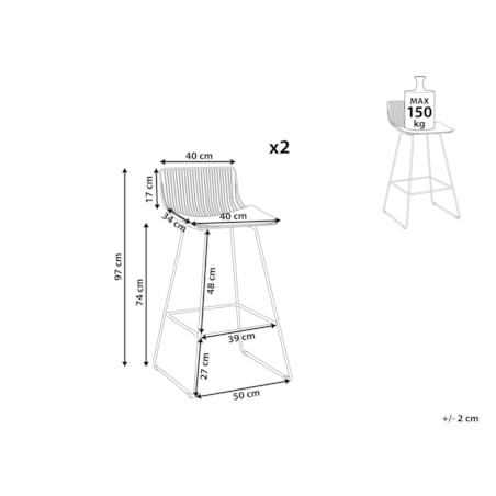 Zestaw 2 krzeseł barowych metalowy złoty FREDONIA