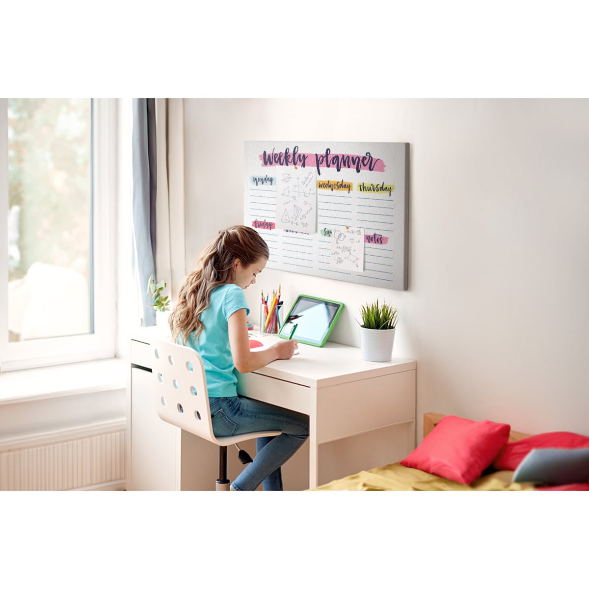 Tablica korkowa Planer tygodniowy 100x70cm - kolorowe pinezki