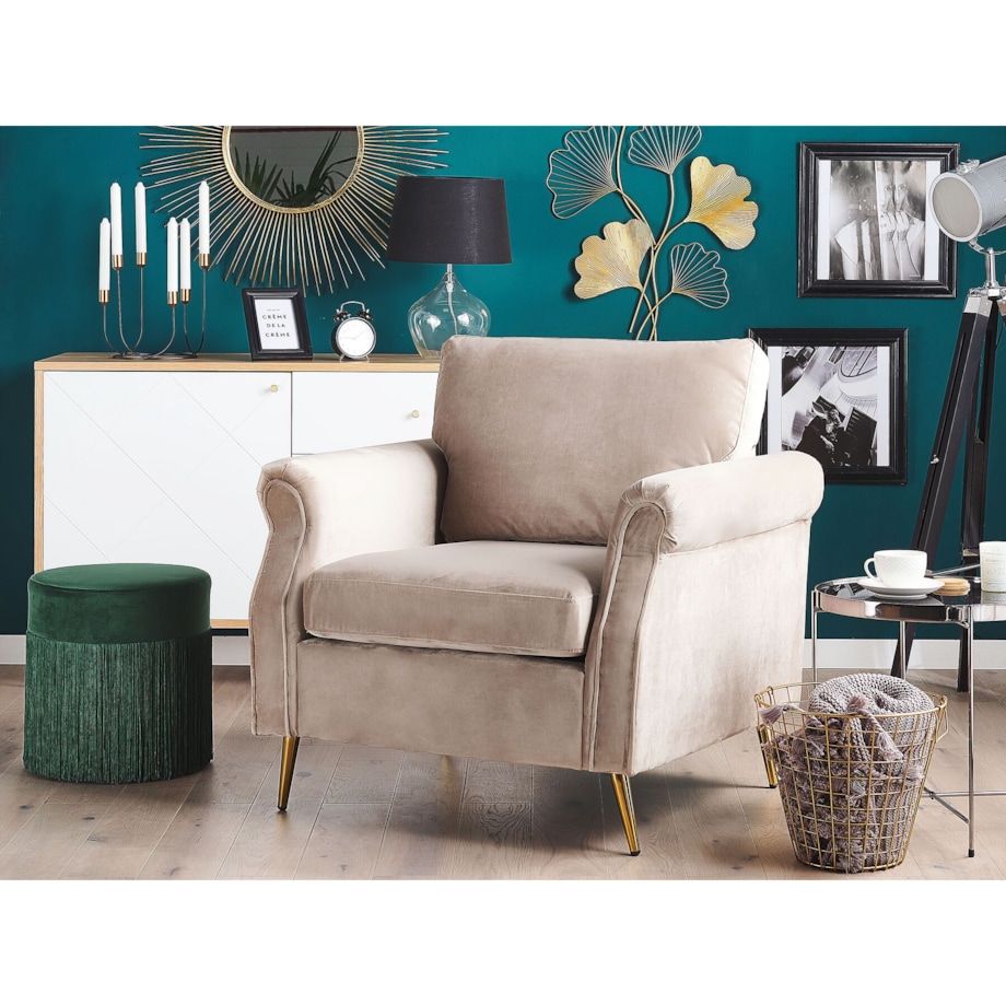 Fotel welurowy beżowoszary VIETAS