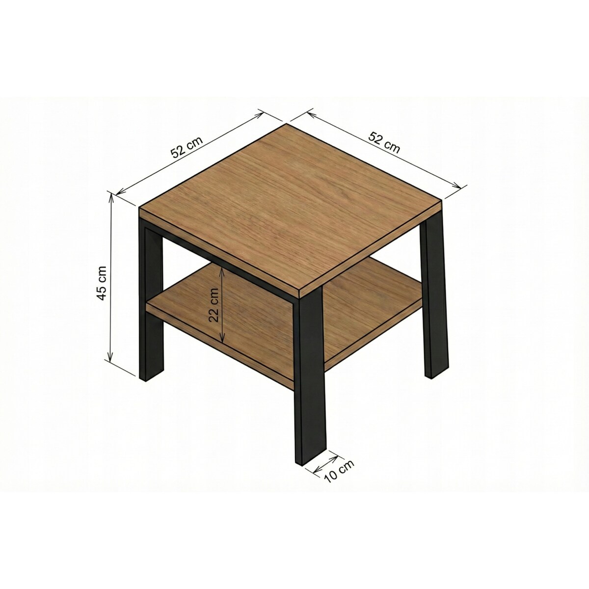 Stolik Kawowy Ława Loft Industrialny Dąb Złoty Craft Czarny Stelaż Półka