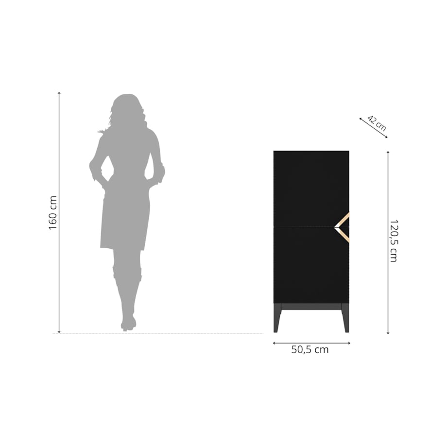 Drewniana komoda Visby DEMI HIGH 2D / kolor czarny / szer. 50,5 cm
