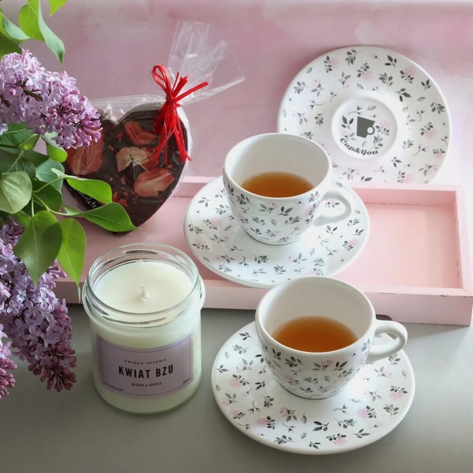 Zestaw na herbatę i kawę FILIŻANKA+SPODEK 150ml w pięknym kwiatowym wzorze