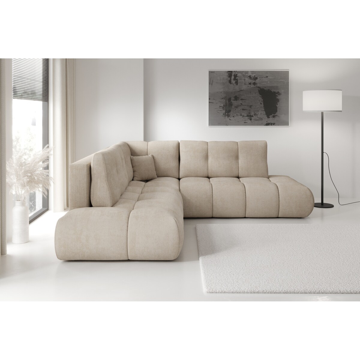 Narożnik pikowany, rozkładany z funkcją spania SOHI, Flow 02 - beżowy