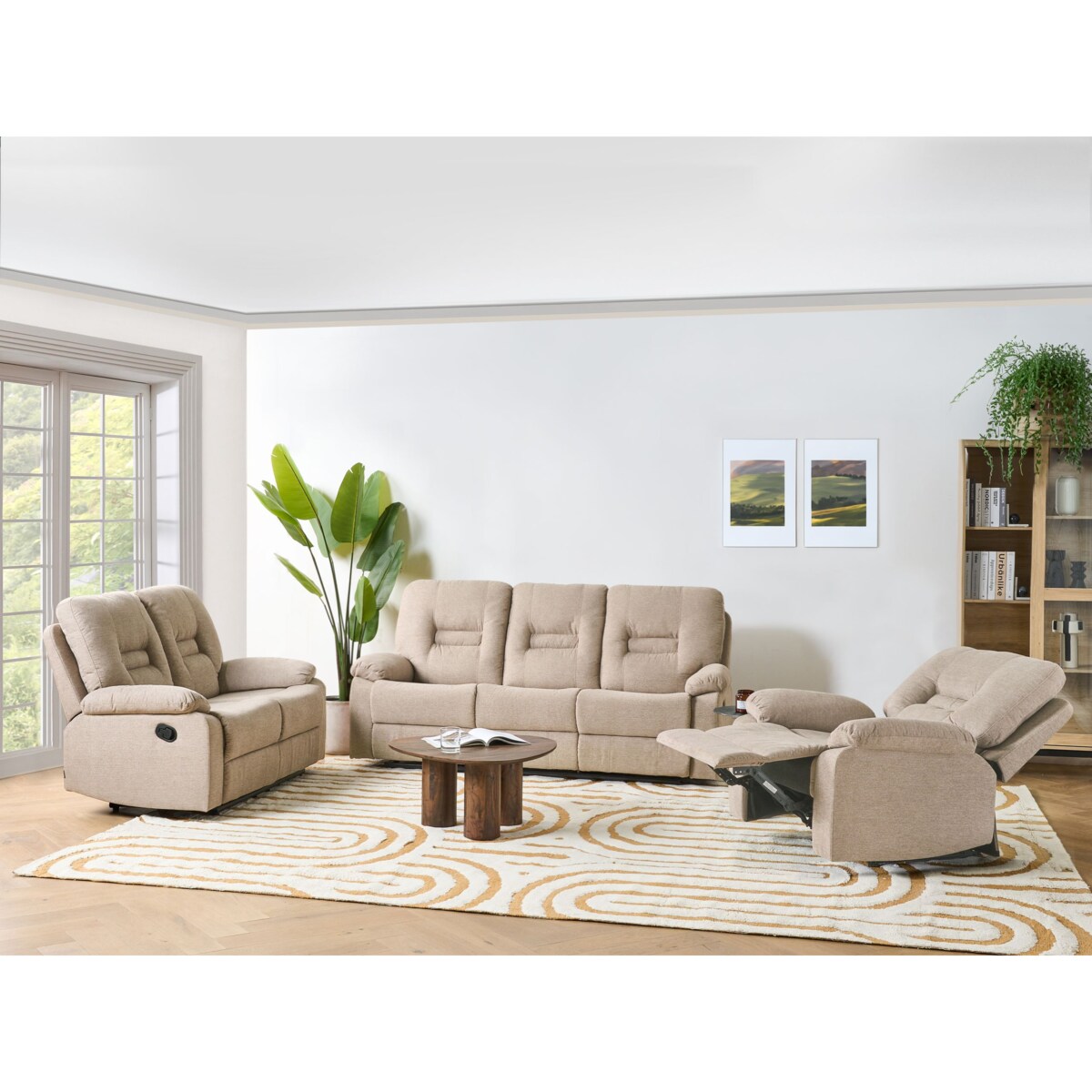 Komplet wypoczynkowy z manualną funkcją relaksu BERGEN Beżowy dla 6 osób