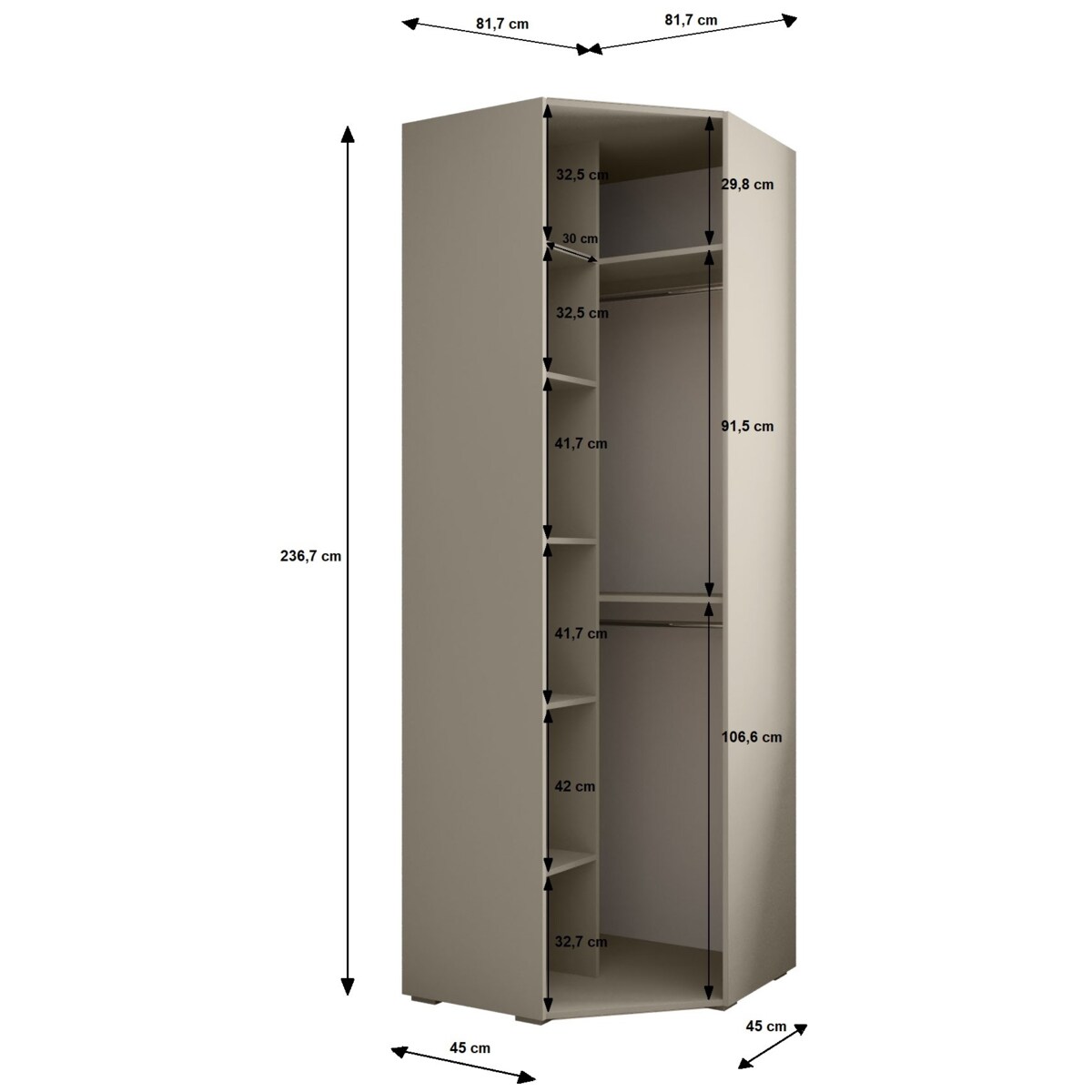 Szafa narożna rogowa wysoka INOVA 3 biały+złoty