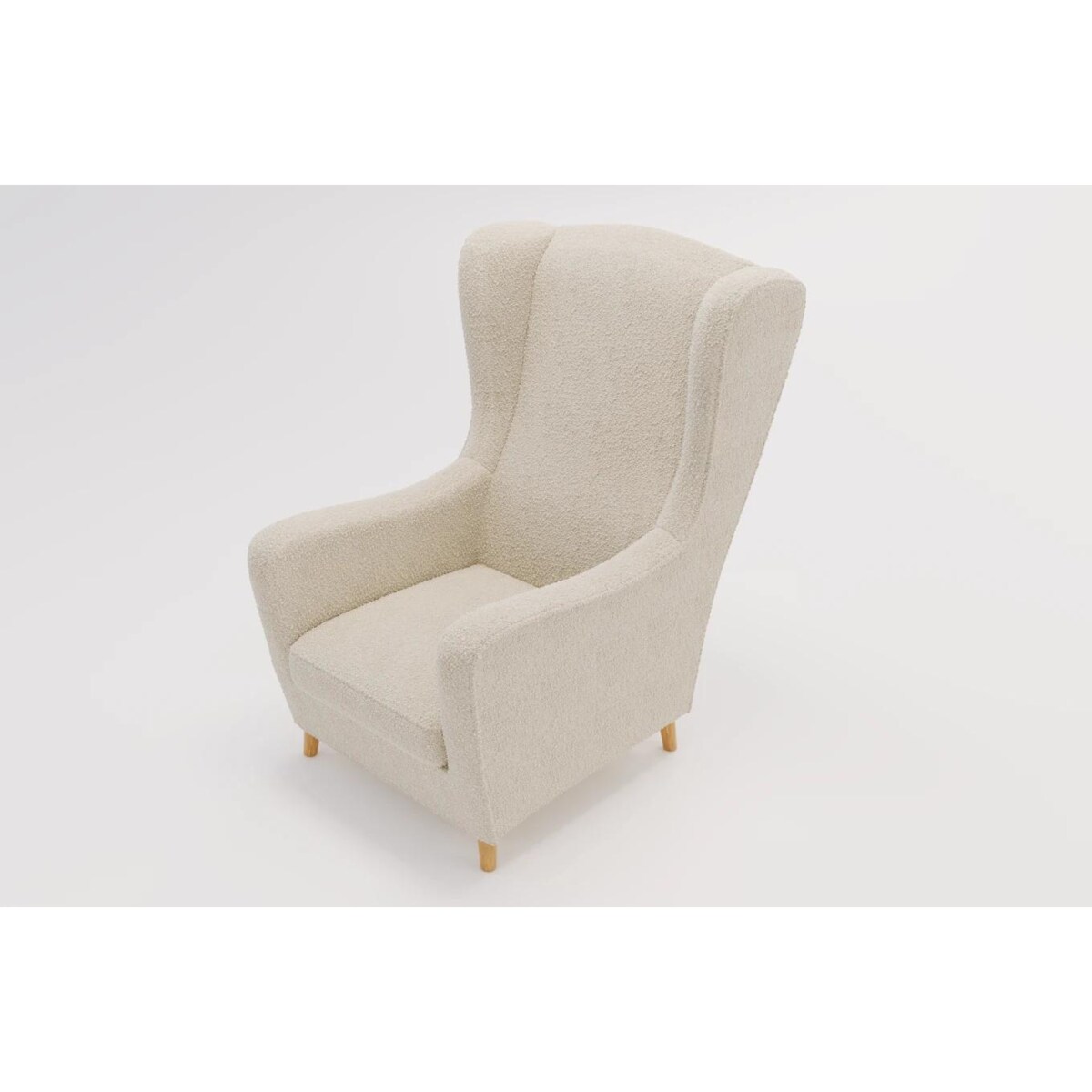 Fotel uszak Skandica AGNETA w tkaninie boucle / nóżki naturalne