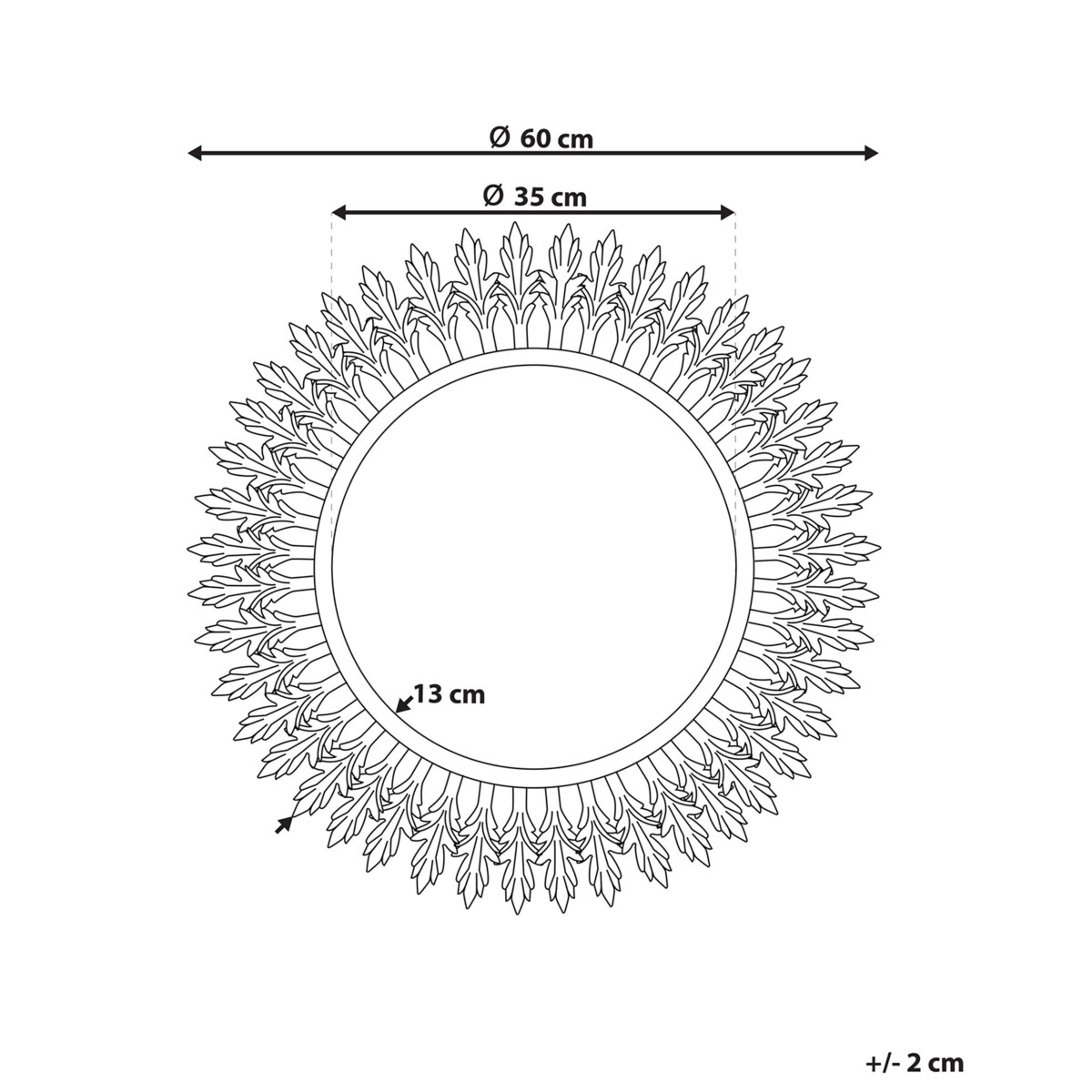 Metalowe lustro ścienne słońce ø 60 cm złote VOREY