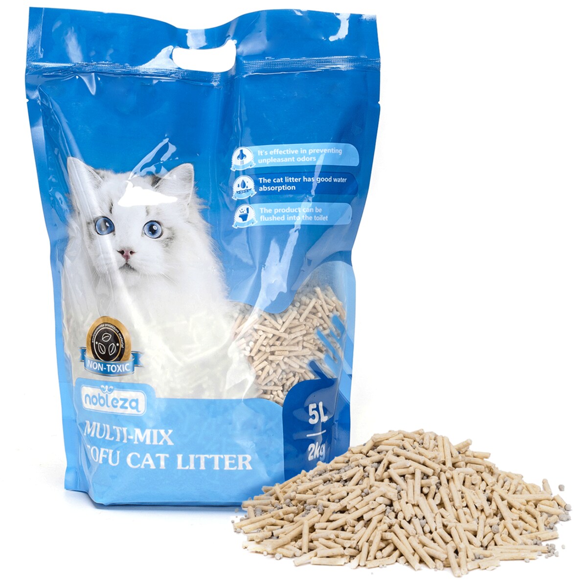 żwirek dla kota bentonitowy z tofu naturalny, chłonny 5l 2kg