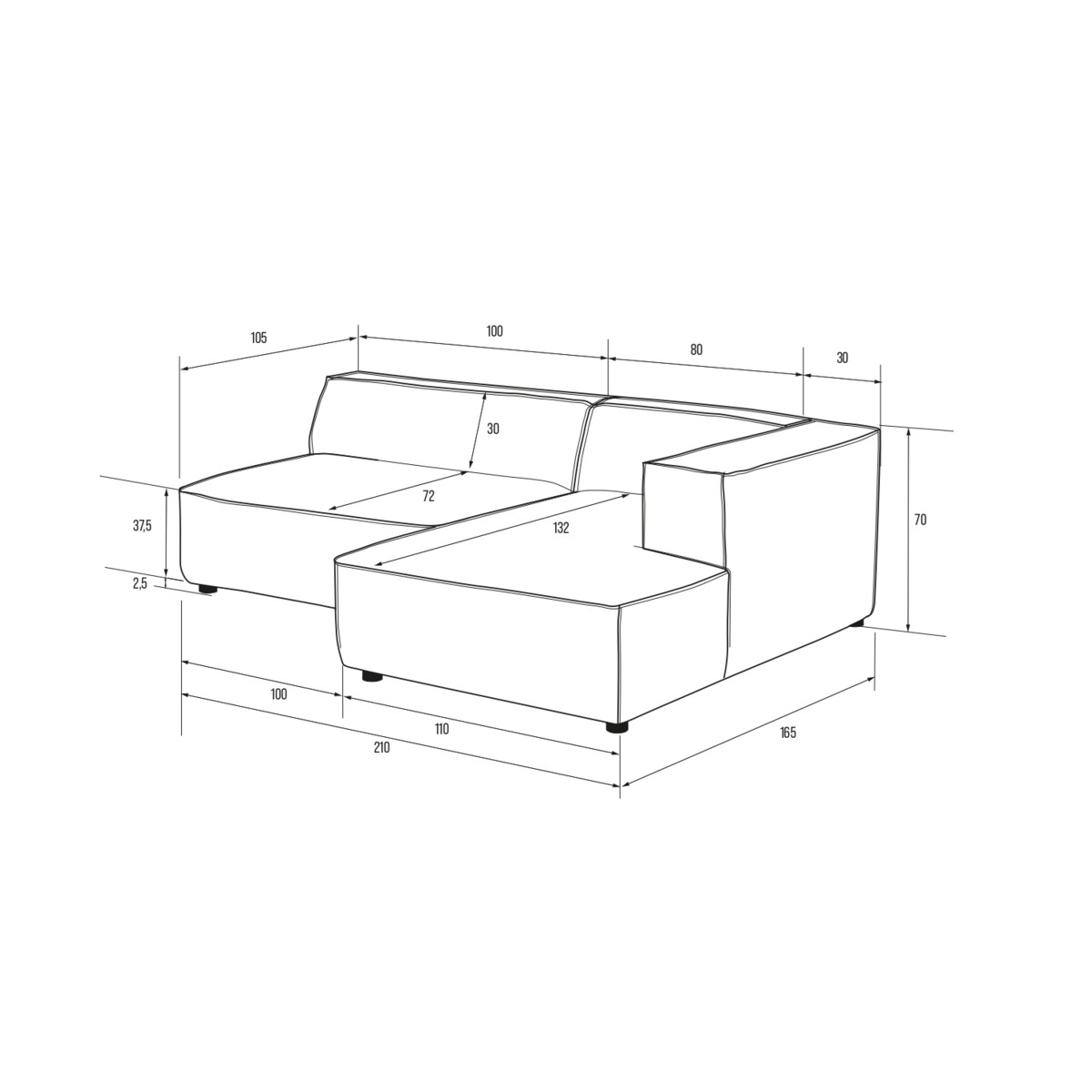 Narożnik 3 osobowy prawy Modularis - Szary Welur