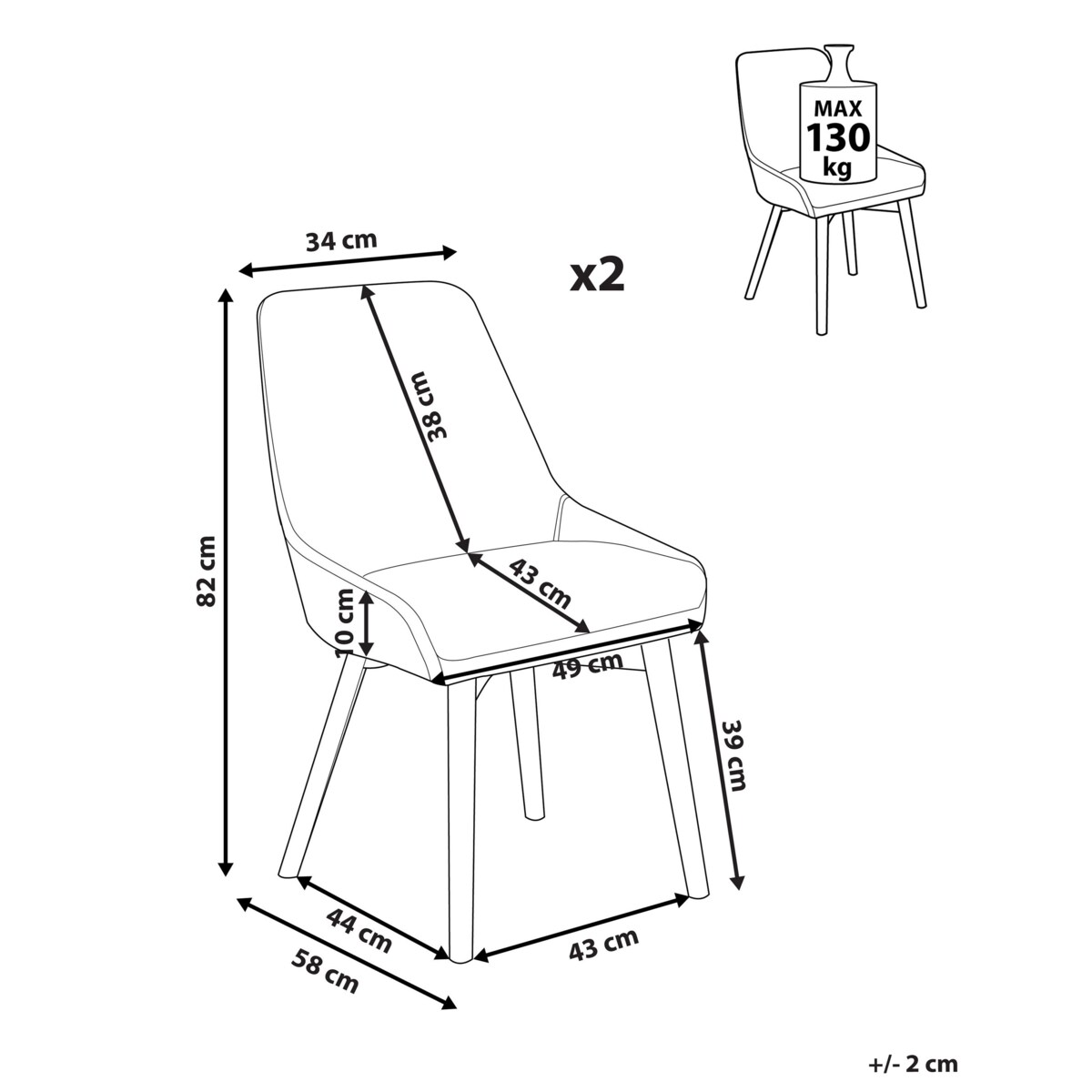 Zestaw 2 krzeseł do jadalni czarny MELFORT