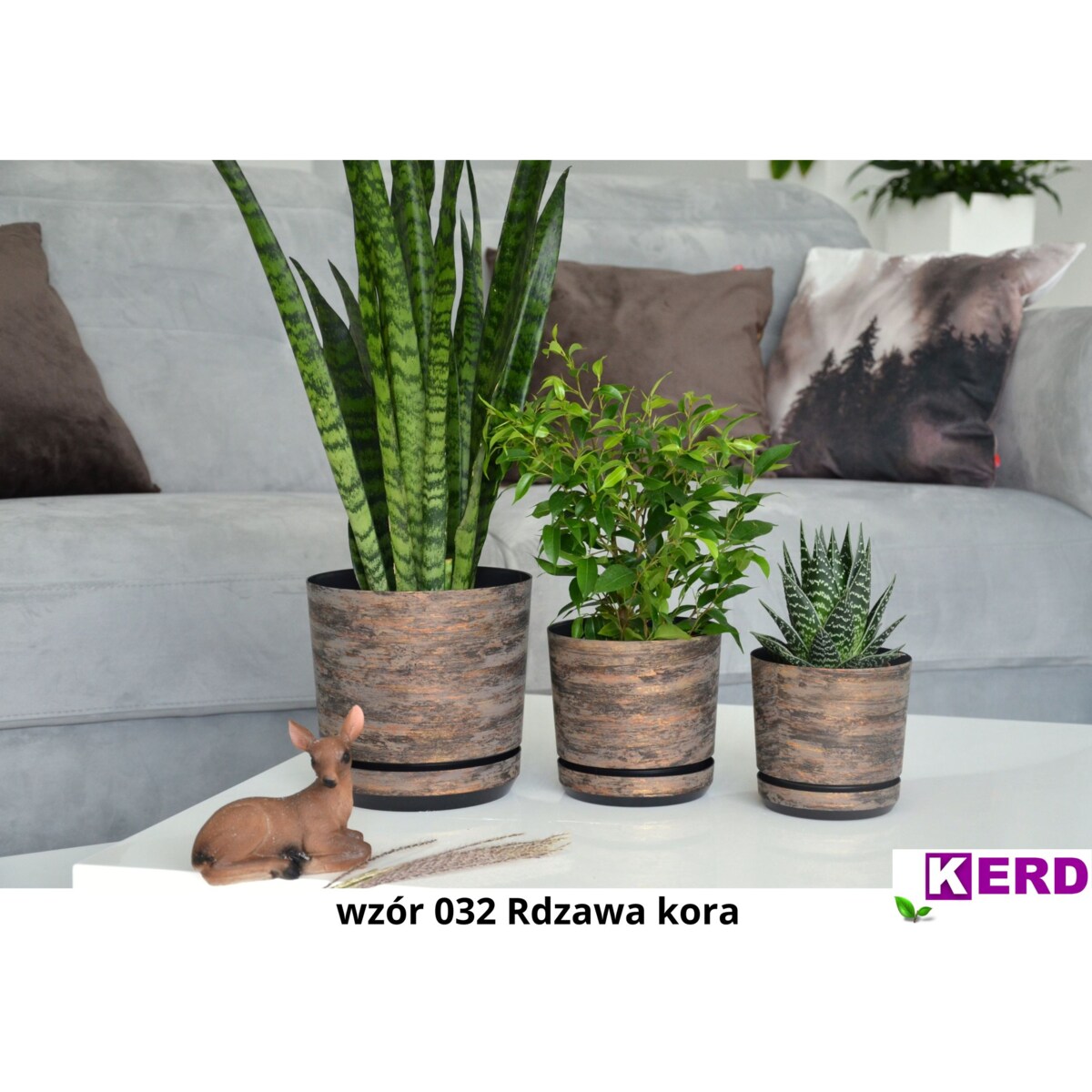 21 cm wzór RDZAWA KORA Doniczka z podstawką efekt drzewa imitacja rustykalna naturalny drewnopodobna barwy lasu