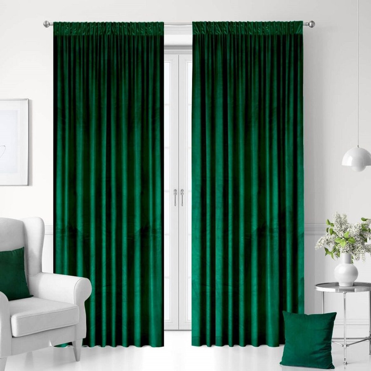 Zasłony gotowe na taśmie welurowe 140x250 butelkowa zieleń