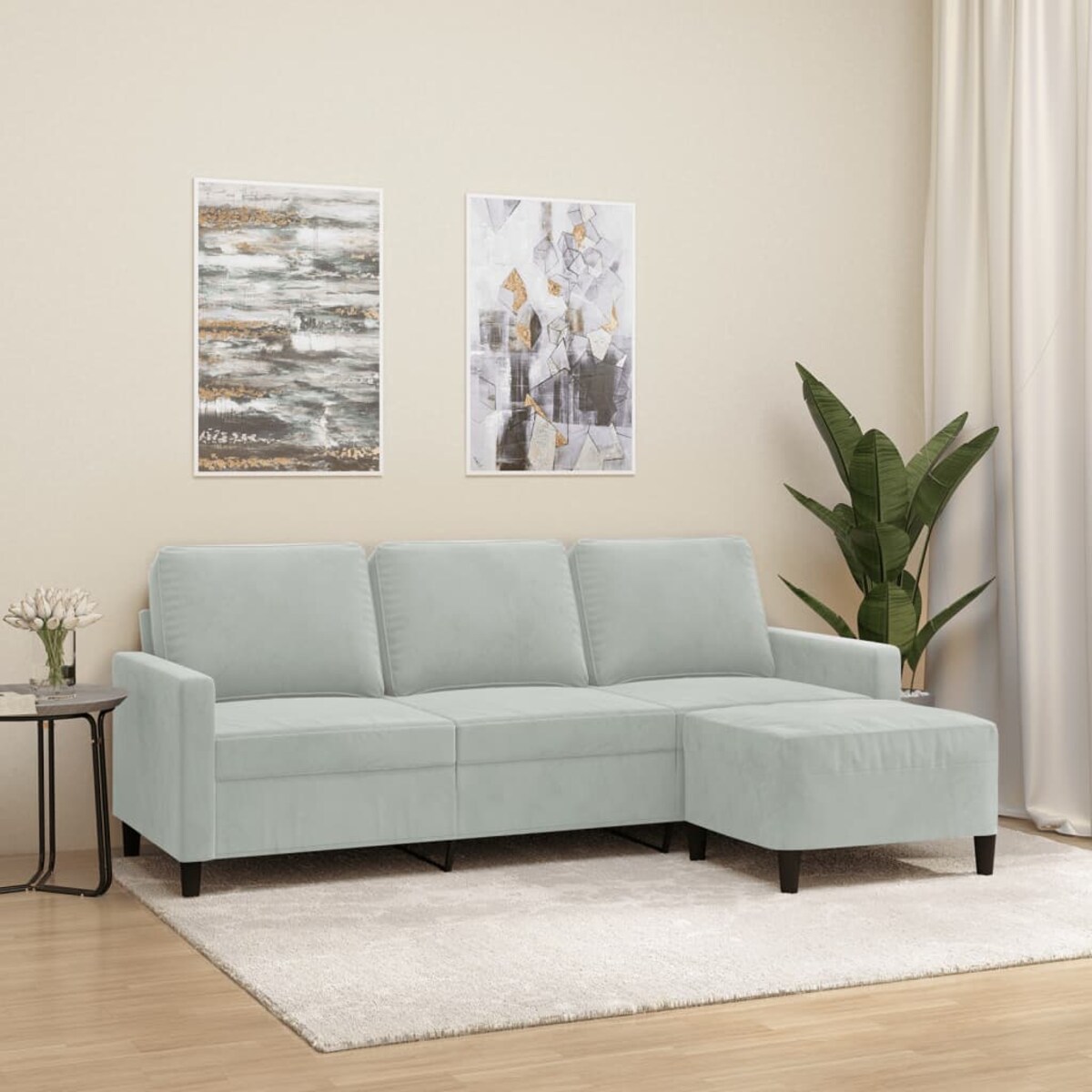 vidaXL 3-osobowa sofa z podnóżkiem, jasnoszara, 180 cm, aksamit
