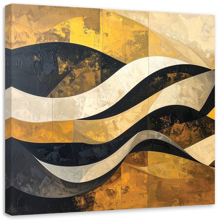 Obraz do salonu sypialni biura loftu, Abstrakcja linie kształty zółty czarny złoty