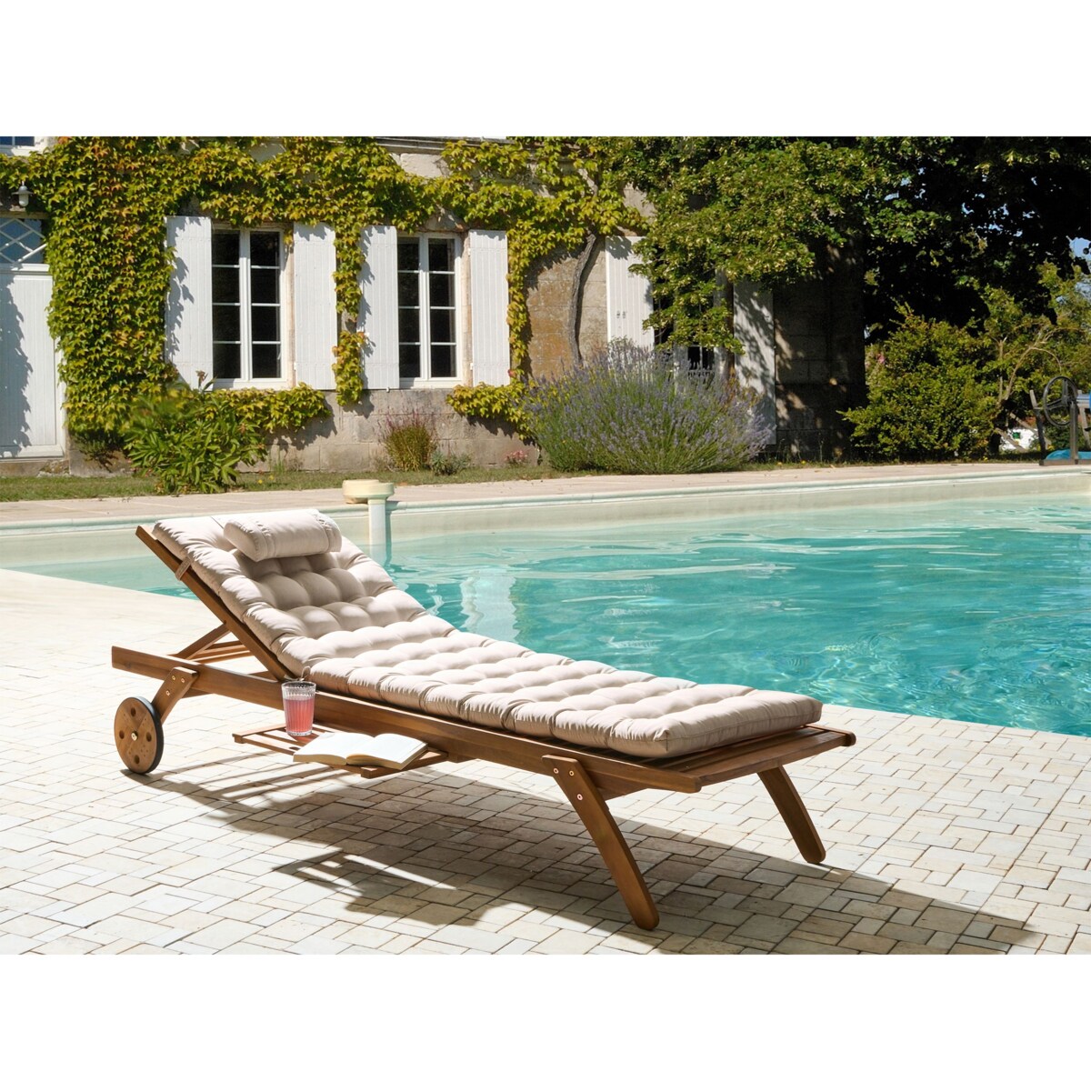 Poduszka na leżak ogrodowy CESANA PREMIUM 192 x 56 cm Jasnobeżowy