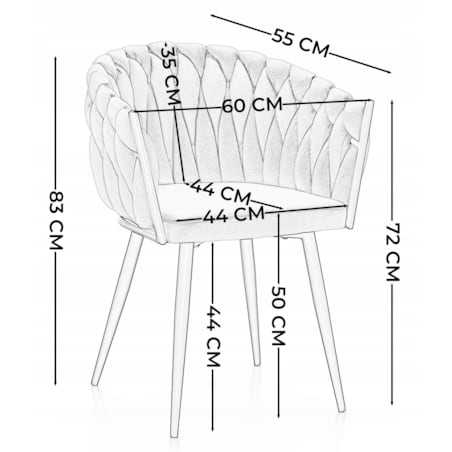 Krzesło tapicerowane plecione glamour salon welurowe LATINA szara