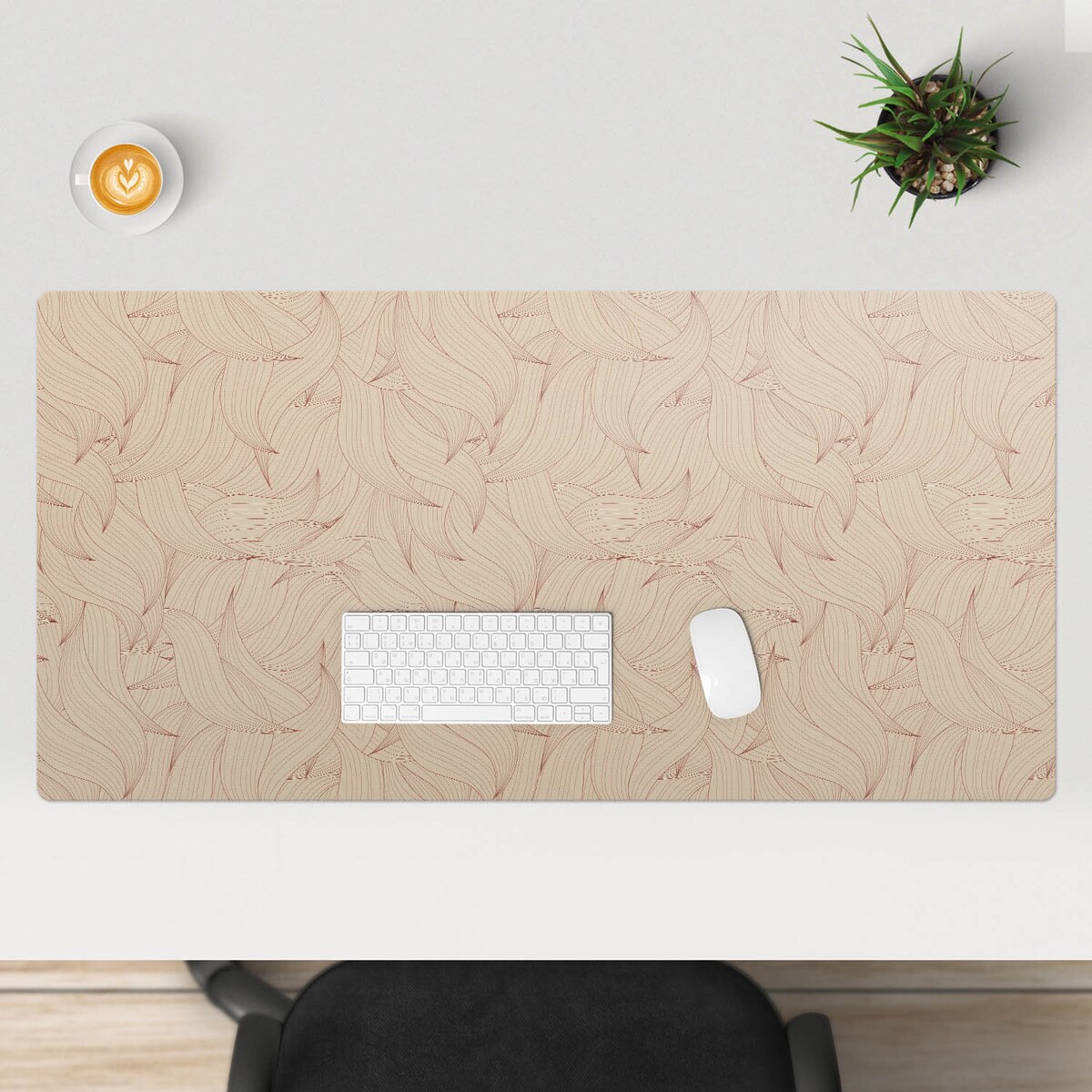 Beżowa mata na biurko Faliste linie abstrakcji, 120x60 cm