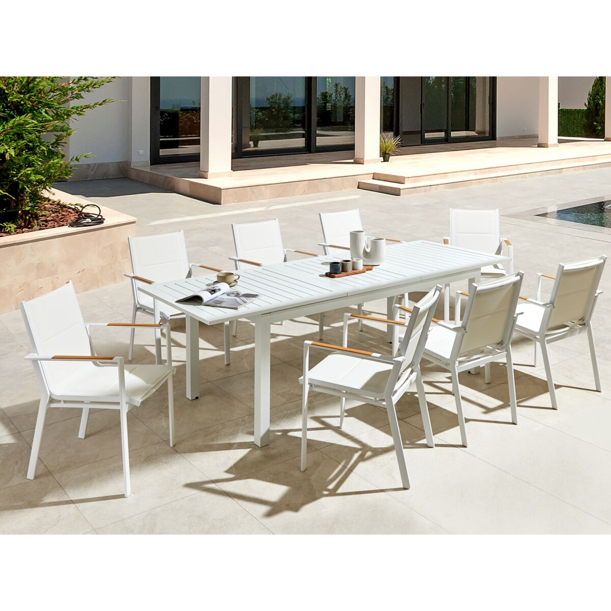 Stół ogrodowy 180/240 x 90 cm Plastik Biały SKALOMA