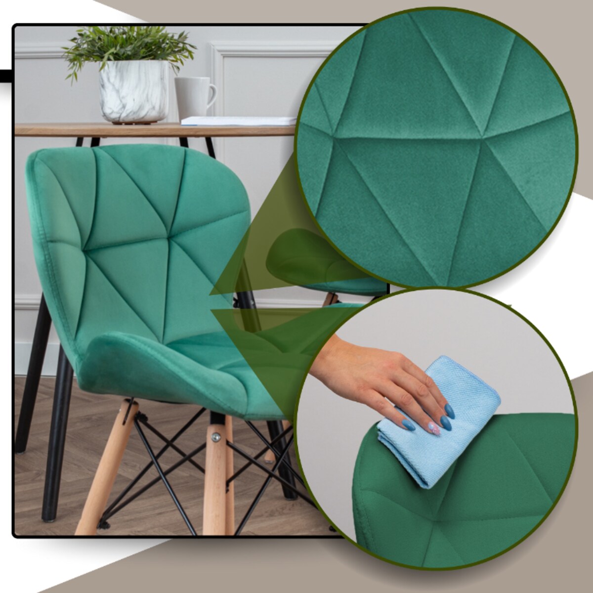 Krzesło Tapicerowane Welurowe Do Jadalni Salonu Pikowane Skandynawskie