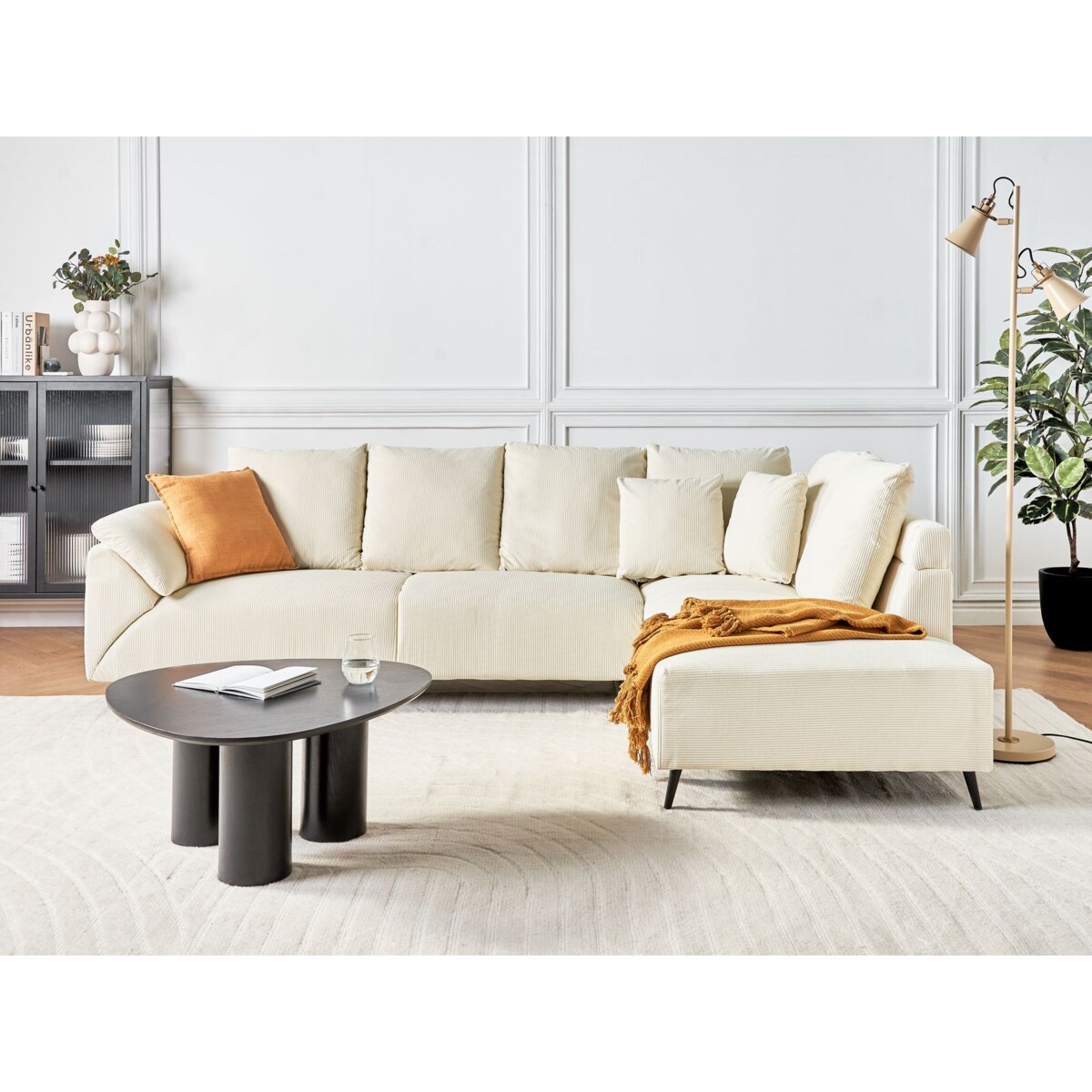 Narożnik sztruksowy lewostronny jasnobeżowy LUNNER