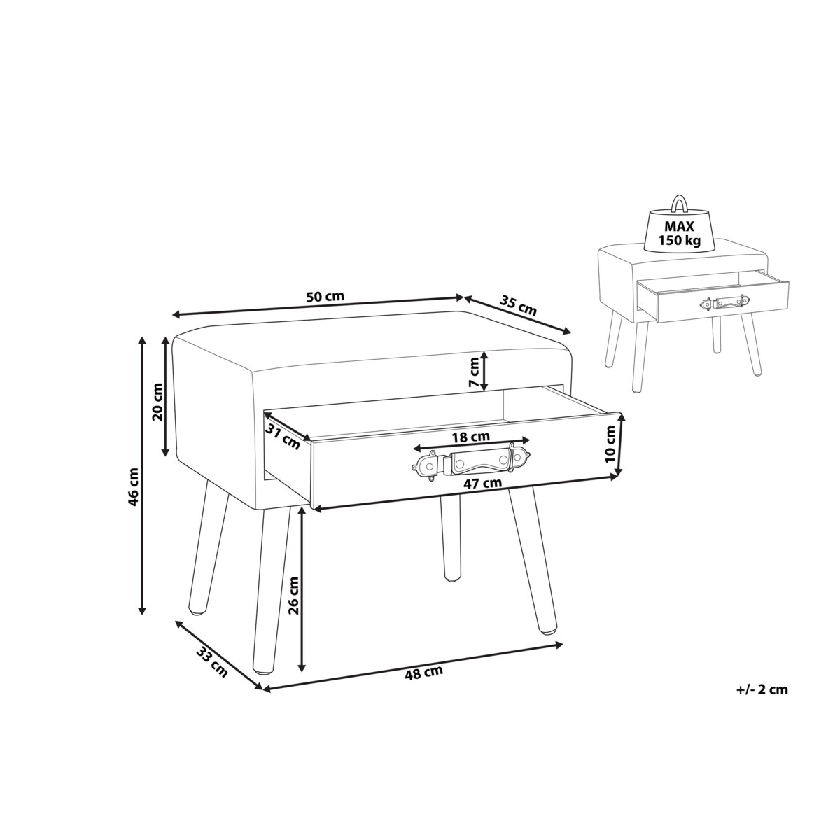 Stolik nocny sztruksowy zielony EUROSTAR
