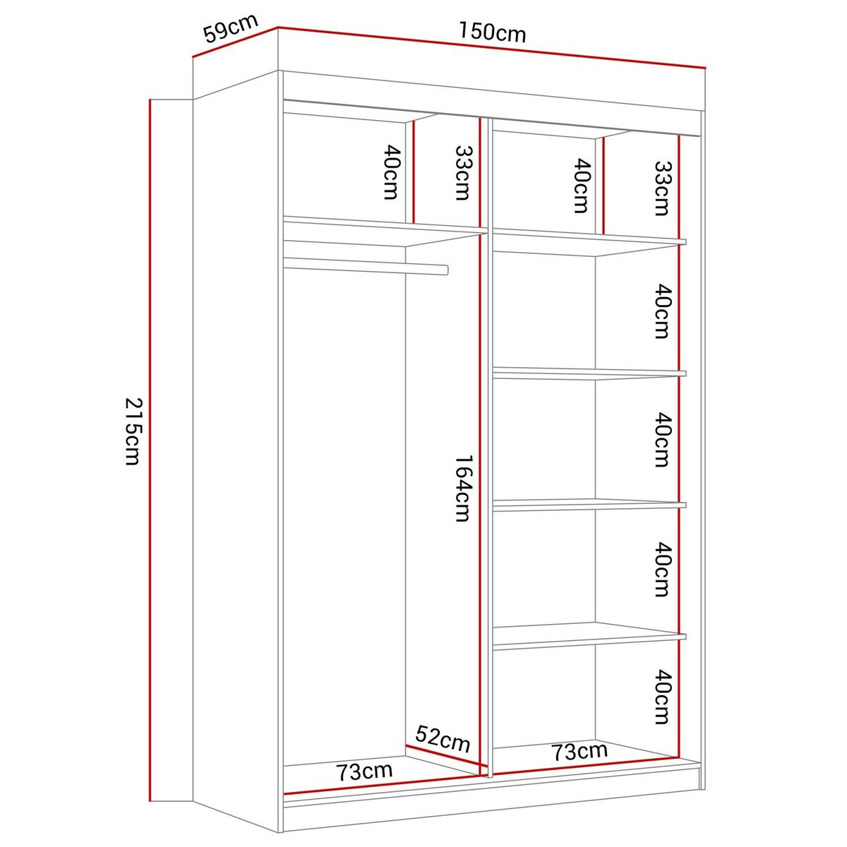 Szafa przesuwna CAMARO II KASZMIR z lustrem 150 cm