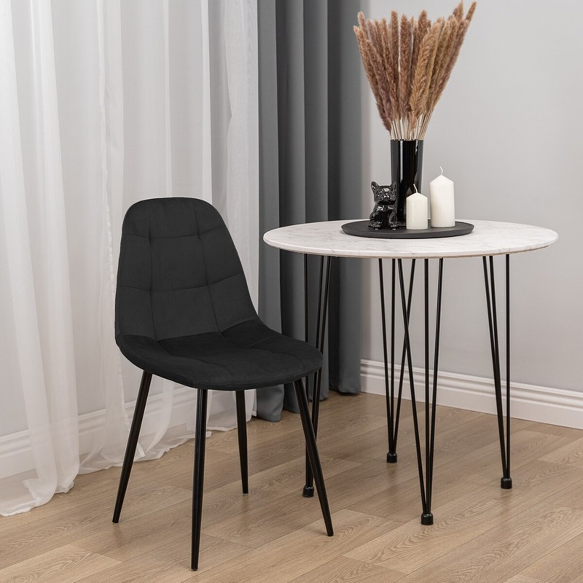 Krzesło tapicerowane czarne welurowe nowoczesne pikowane