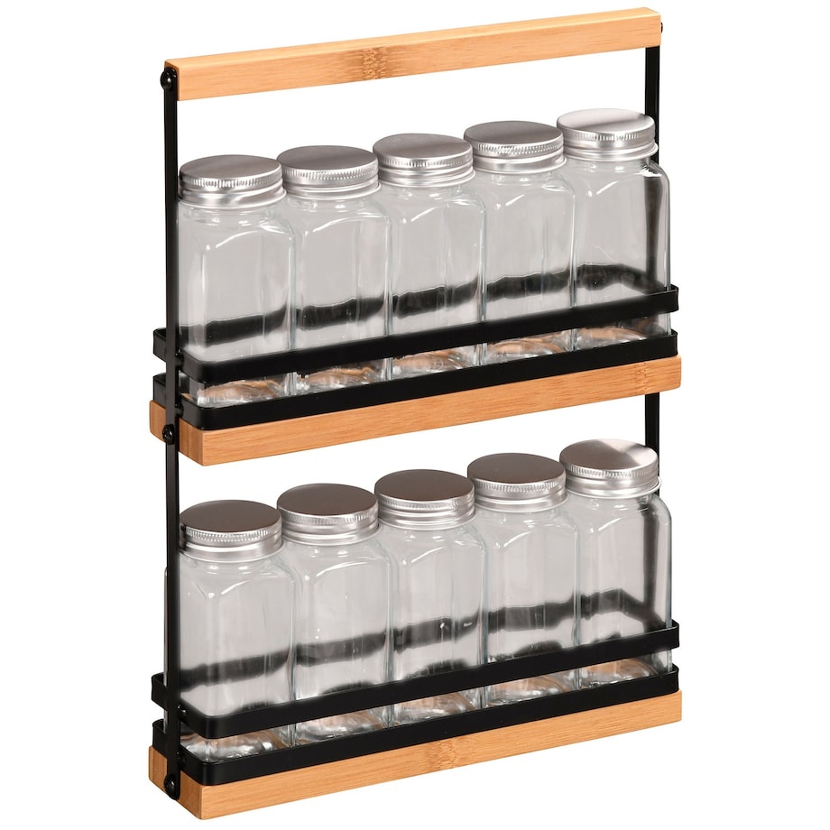 Organizer na przyprawy 30x25x5,2 cm i 10 szklanych pojemniczków 100 ml