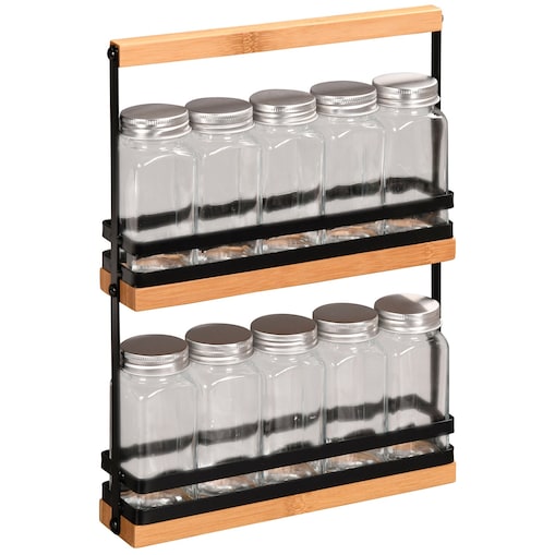 Organizer na przyprawy 30x25x5,2 cm i 10 szklanych pojemniczków 100 ml