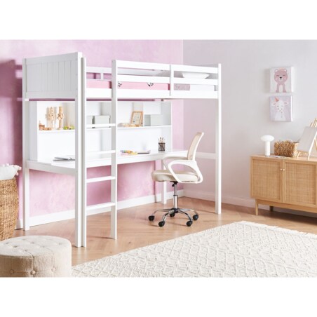 Łóżko na antresoli z biurkiem Drewno sosnowe FOUCAMONT 90 x 200 cm Biały
