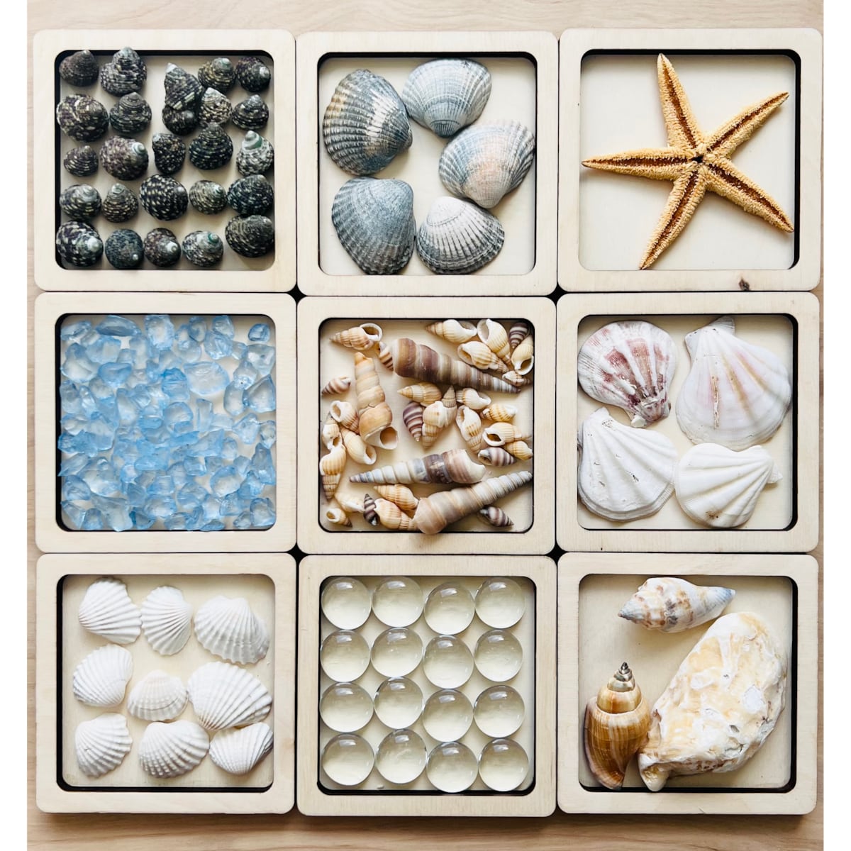 Zestaw 9 dysków sensorycznych drewnianych MORSKIE HISTORIE