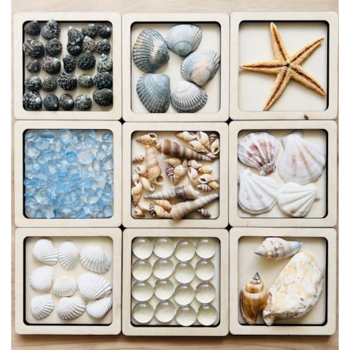 Zestaw 9 dysków sensorycznych drewnianych MORSKIE HISTORIE