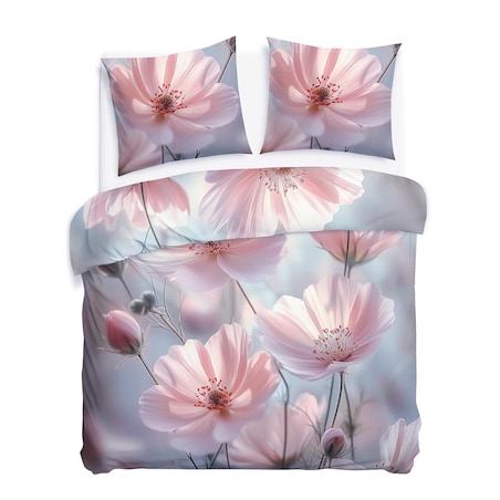 Pościel satyna bawełniana 180x200 Rosabella pastelowe różowe kwiaty, Satynlove Premium