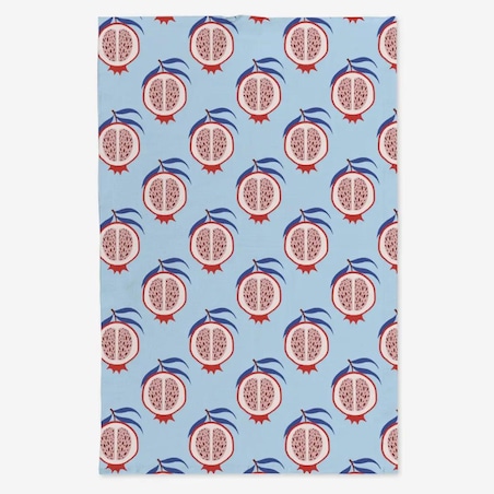 Lniany ręcznik kuchenny - figi - niebieskie tło