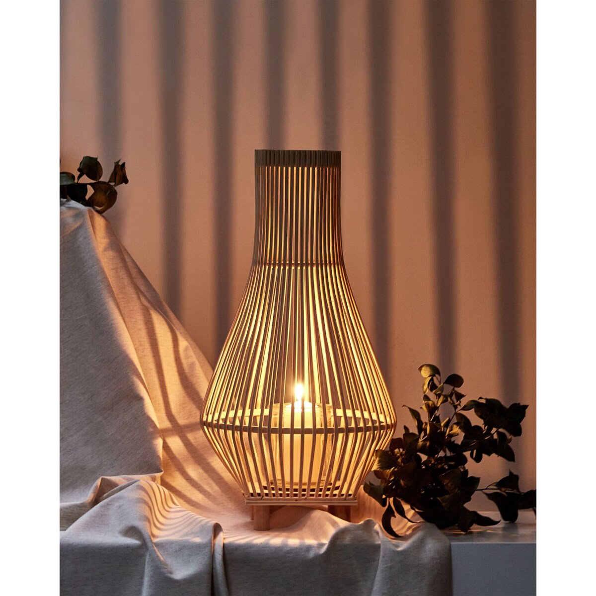 Lampion drewniany 58 cm jasny LEYTE