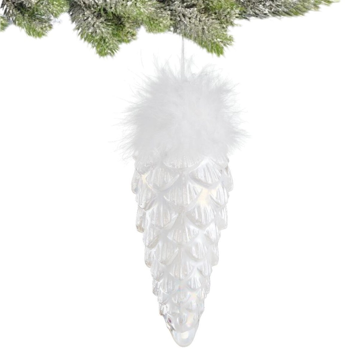 VILLA ITALIA Bombka szklana SZYSZKA z piórami 15 cm