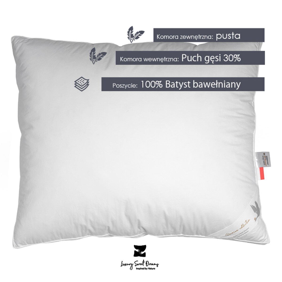 PODUSZKA PREMIUM 40x80CM PÓŁPUCH GĘSI 30%