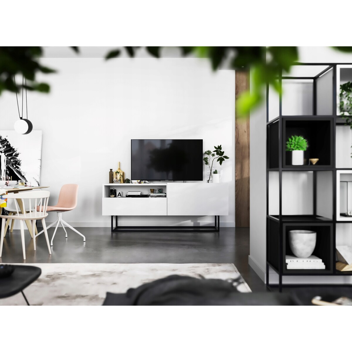 Szafka RTV Loft Industrialna Komoda RTV Szuflada Biały Mat 120 cm