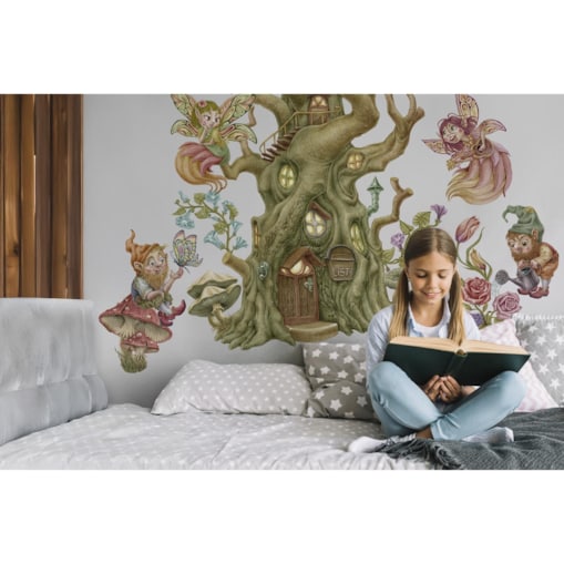 Zestaw naklejek na ścianę, Wróżki krasnale i domek, 60cm