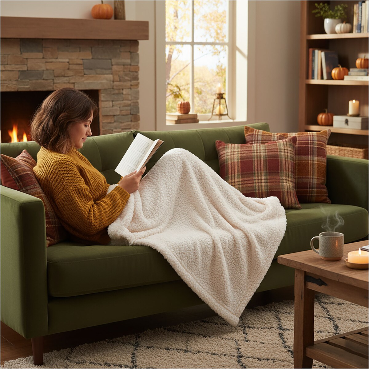 Koc Baranek Sherpa Narzuta Ciepły Jesienny 150X120 Cm Poliestrowy Do Salonu Sypialn
