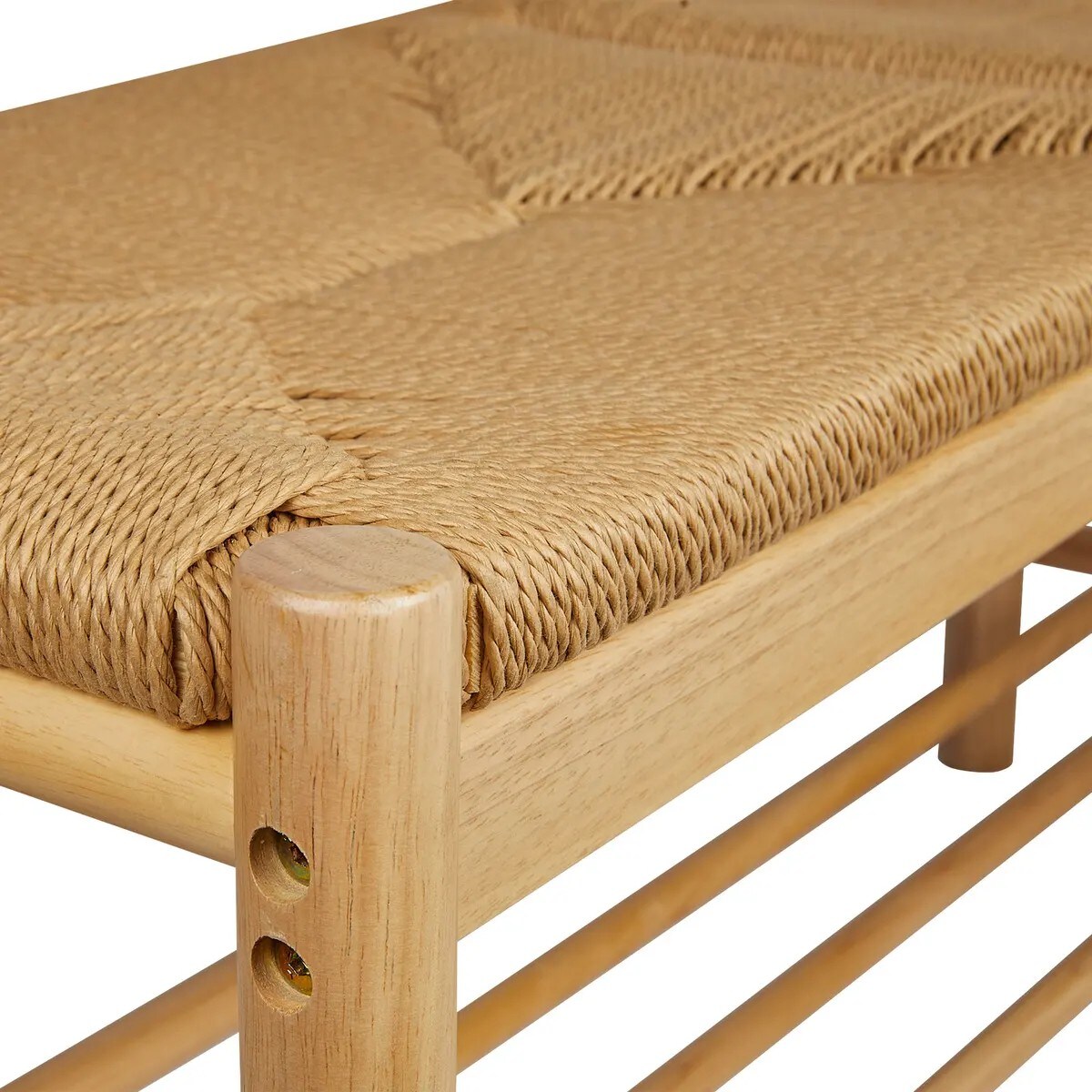 Ławka z drewna kauczukowego z plecionką Maesi 95x35 cm