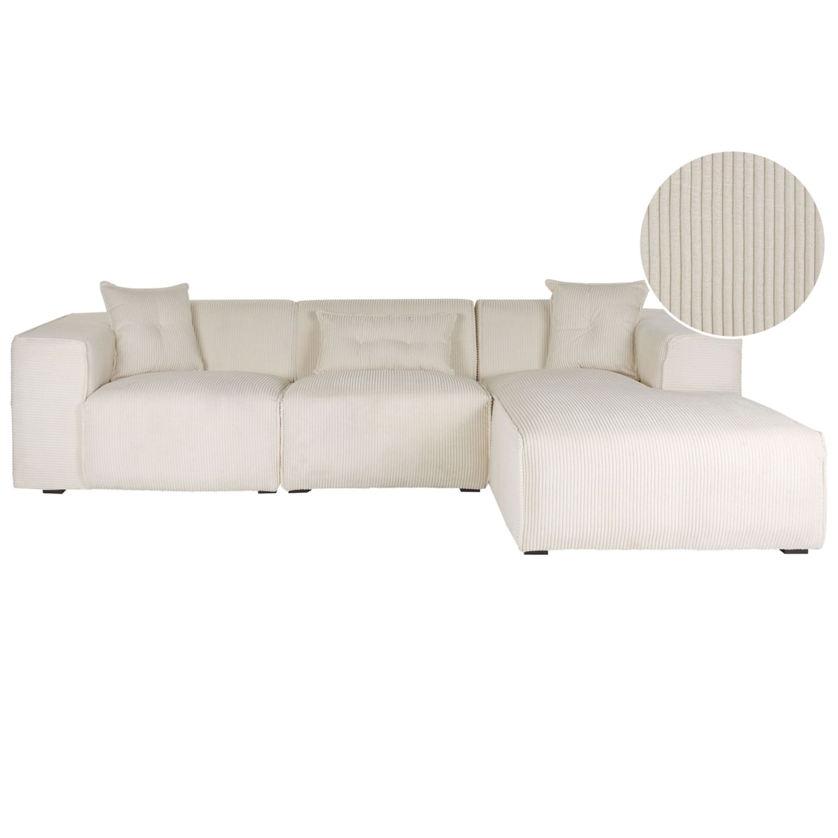 Narożnik DOLVA Sztruks Złamana biel dla 3 osób Lewostronny