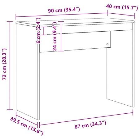 vidaXL Biurko, dąb artisan, 90x40x72 cm, materiał drewnopochodny