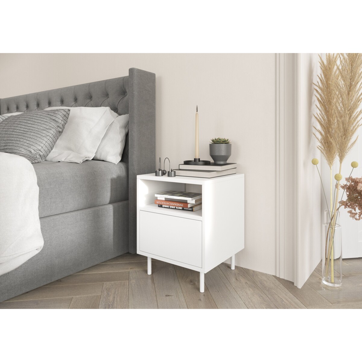 Biała nowoczesna szafka nocna Dancan MIRKA