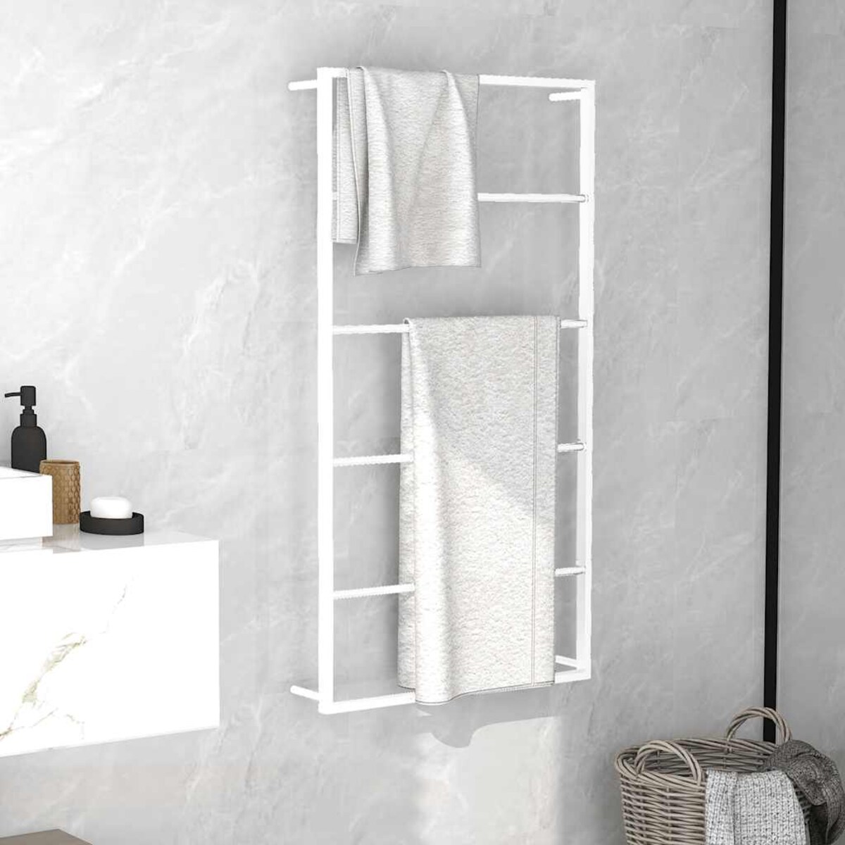 vidaXL Wieszak na ręczniki biały 60x10x116 cm stalowy