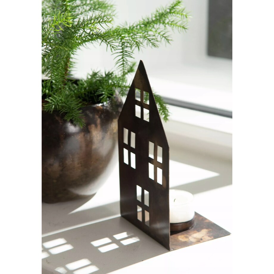 LAMPION LATARNIA ŚWIĄTECZNA DOMEK na święta metalowy loft stare złoto 15cm