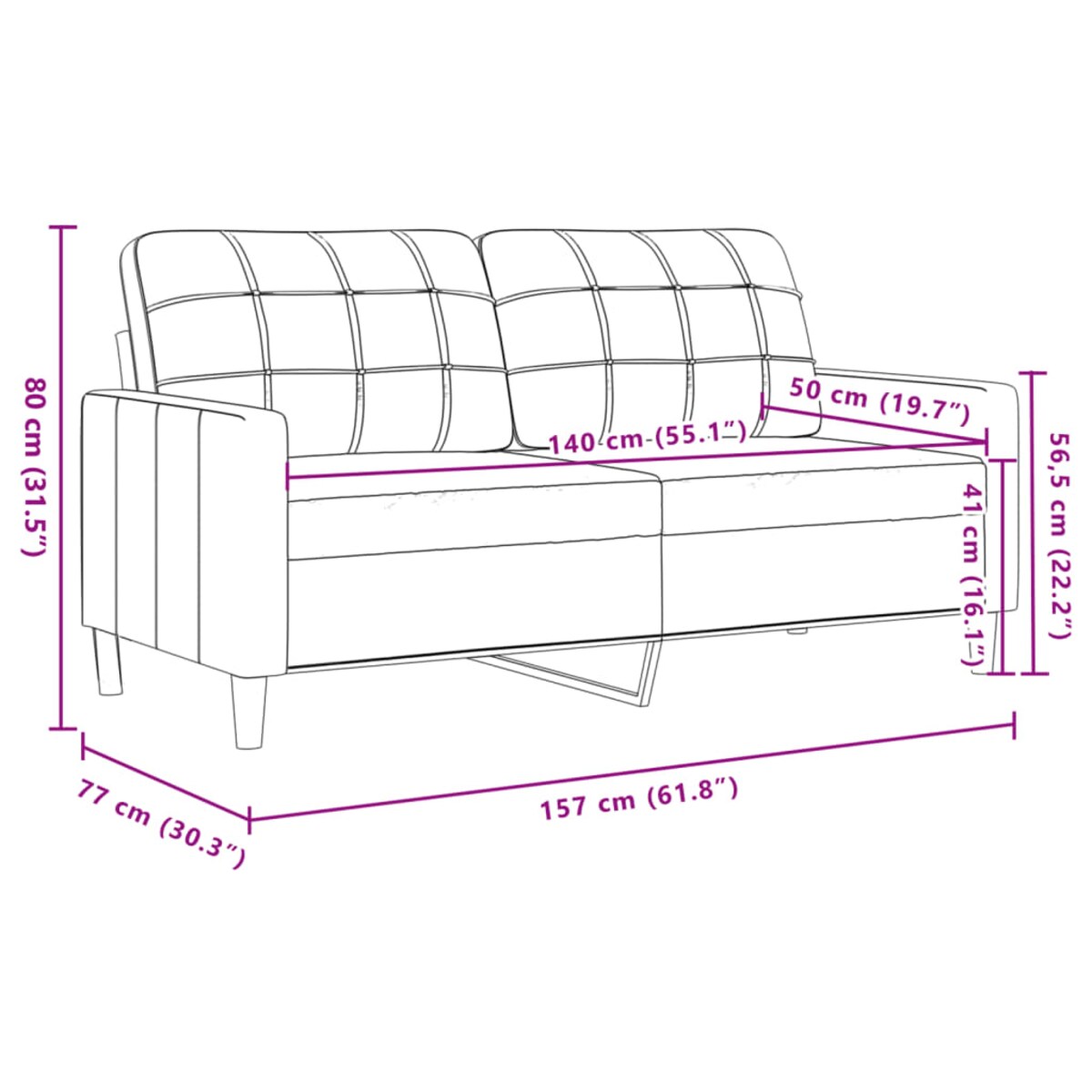 vidaXL Sofa 2-osobowa, jasnoszara, 140 cm, tapicerowana aksamitem