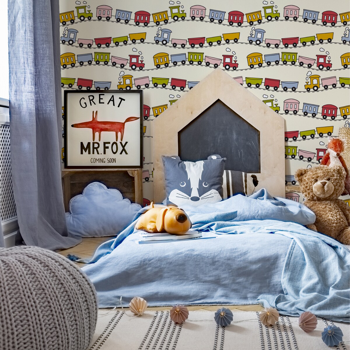 Tapeta Dla Dzieci KOLOROWE Kolejki Pociągi Tory