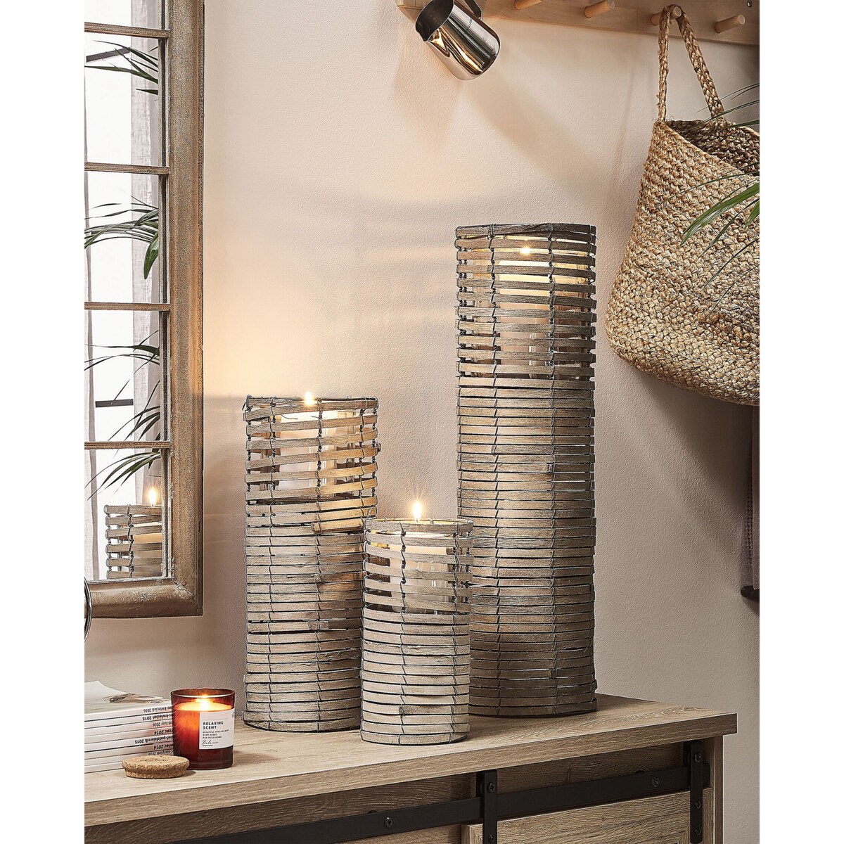 Zestaw 3 świeczników jasne drewno ROVARE